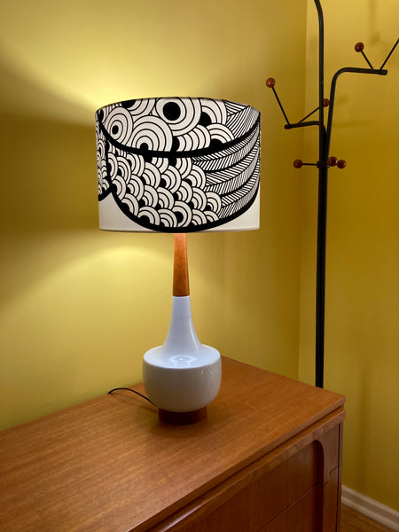 Abstract Monochrome Ceramic & Timber Table Lamp
