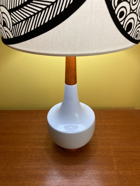 Abstract Monochrome Ceramic & Timber Table Lamp
