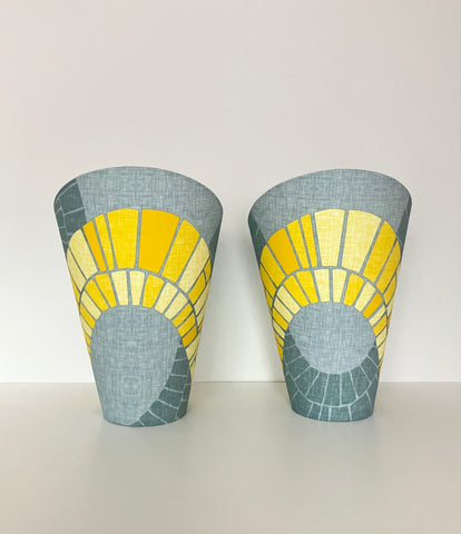 2x Yellow Serpentine Gooseneck Scuttle Lampshades