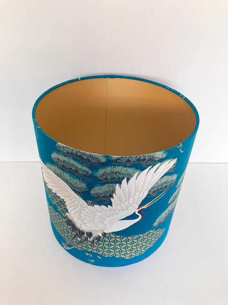 A Gold Lined Teal Japanese Crane & Dragon Lampshade