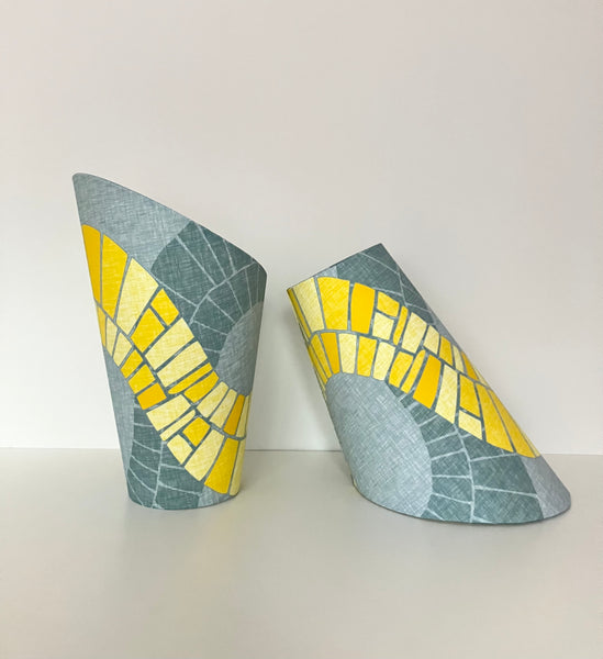 2x Yellow Serpentine Gooseneck Scuttle Lampshades
