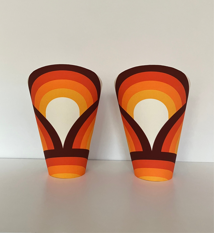 2x Orange Retro Gooseneck Scuttle Lampshades