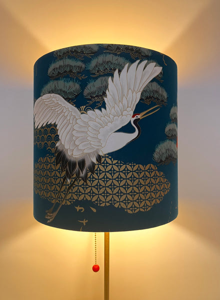 A Gold Lined Teal Japanese Crane & Dragon Lampshade