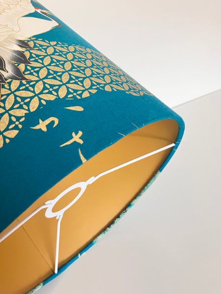 A Gold Lined Teal Japanese Crane & Dragon Lampshade