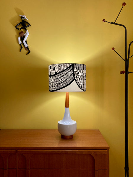 Abstract Monochrome Ceramic & Timber Table Lamp