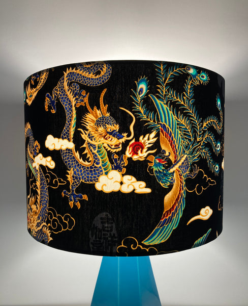 Chinese Dragon & Phoenix Teal Table Lamp