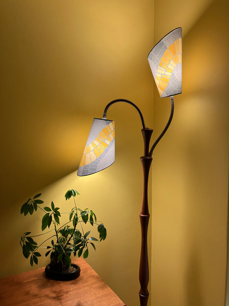 2x Yellow Serpentine Gooseneck Scuttle Lampshades