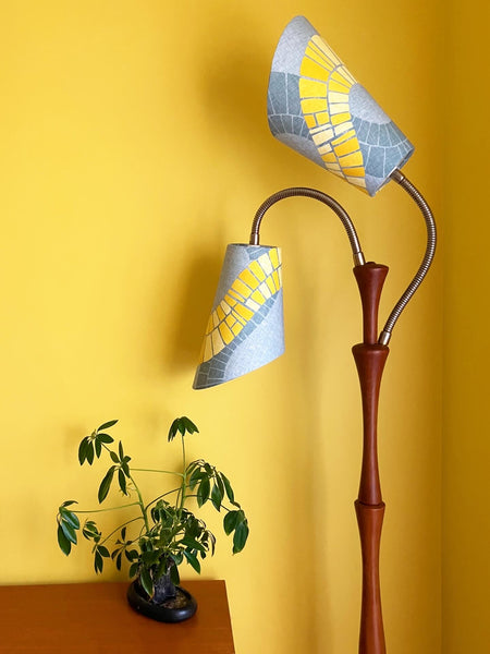 2x Yellow Serpentine Gooseneck Scuttle Lampshades