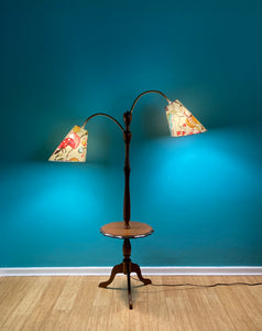 Retro Timber Gooseneck Floor Lamp & Table