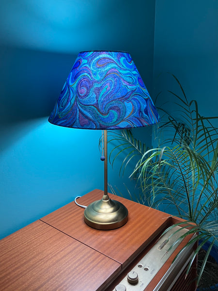 A Swirly Blue and Gold Tapered Coolie Lampshade