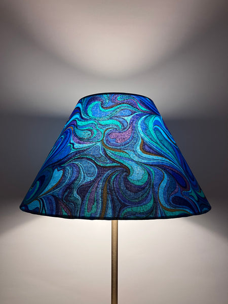 A Swirly Blue and Gold Tapered Coolie Lampshade
