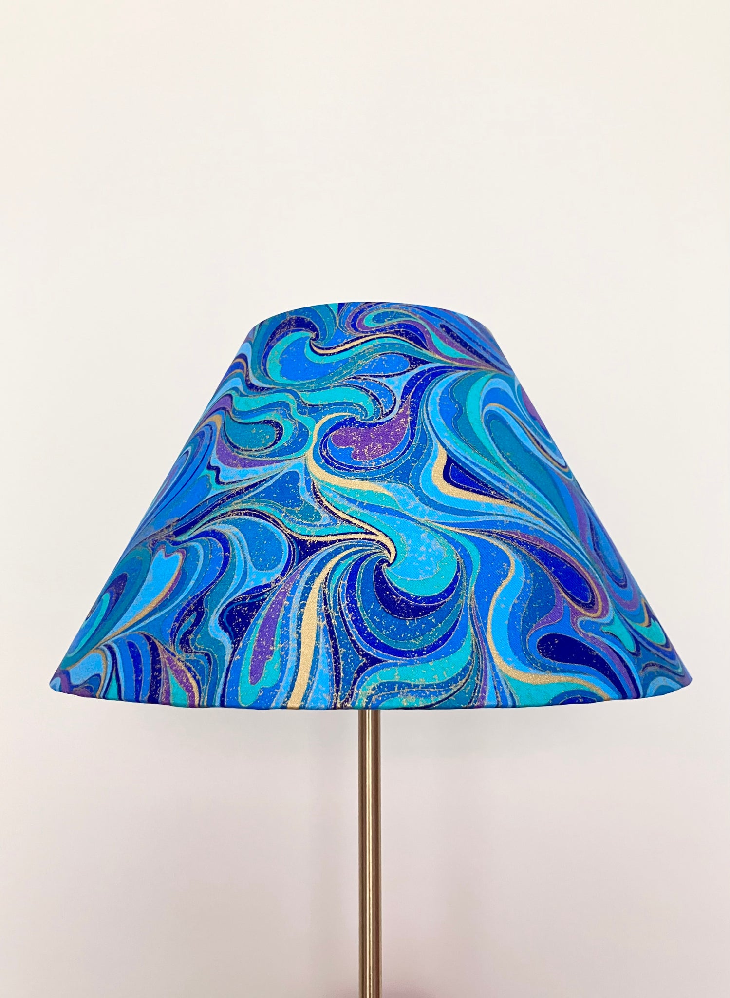 A Swirly Blue and Gold Tapered Coolie Lampshade