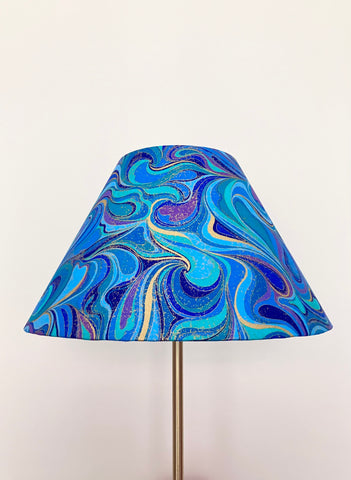 A Swirly Blue and Gold Tapered Coolie Lampshade