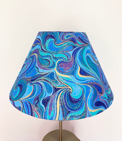 A Swirly Blue and Gold Tapered Coolie Lampshade