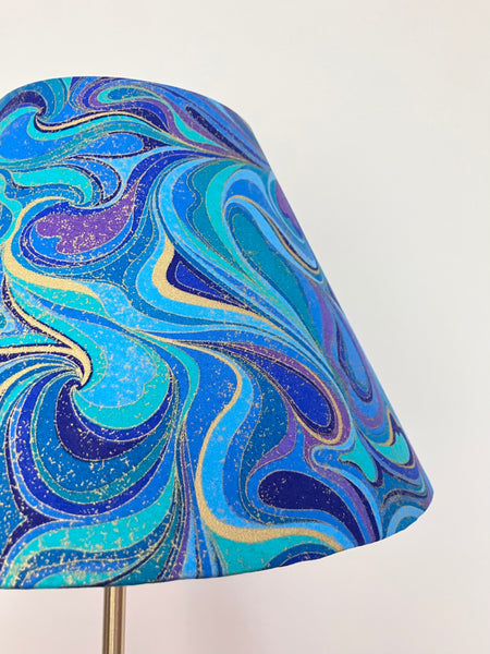 A Swirly Blue and Gold Tapered Coolie Lampshade