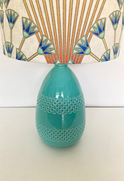 Egyptian Papyrus Aqua Ceramic Table Lamp