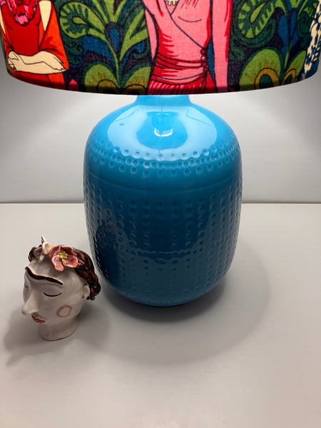 A Frida Kahlo Turquoise Blue Ceramic Table Lamp