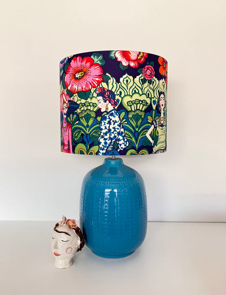 A Frida Kahlo Turquoise Blue Ceramic Table Lamp