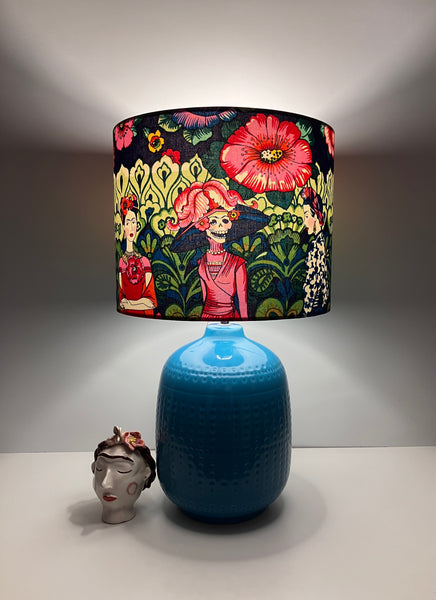 A Frida Kahlo Turquoise Blue Ceramic Table Lamp
