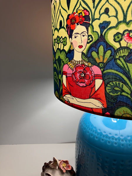 A Frida Kahlo Turquoise Blue Ceramic Table Lamp