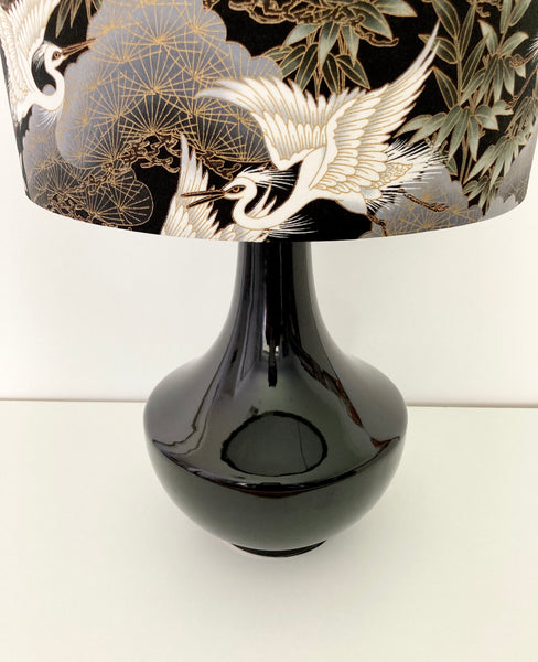 Flying Japanese Cranes Black Ceramic Table Lamp