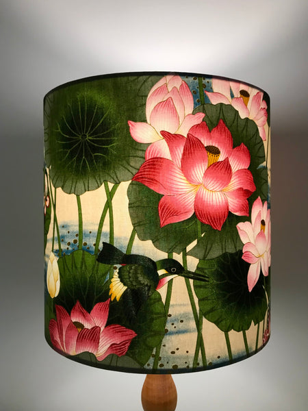 Japanese Lotus & Hummingbird Green Lamp