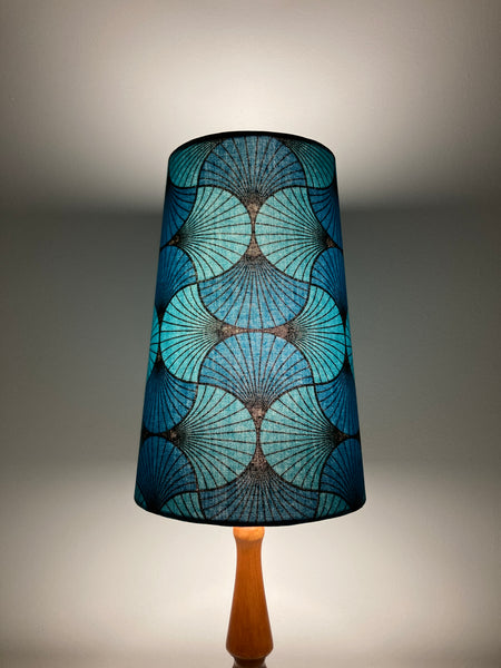 Teal Teak & Ceramic Geometric Table Lamp
