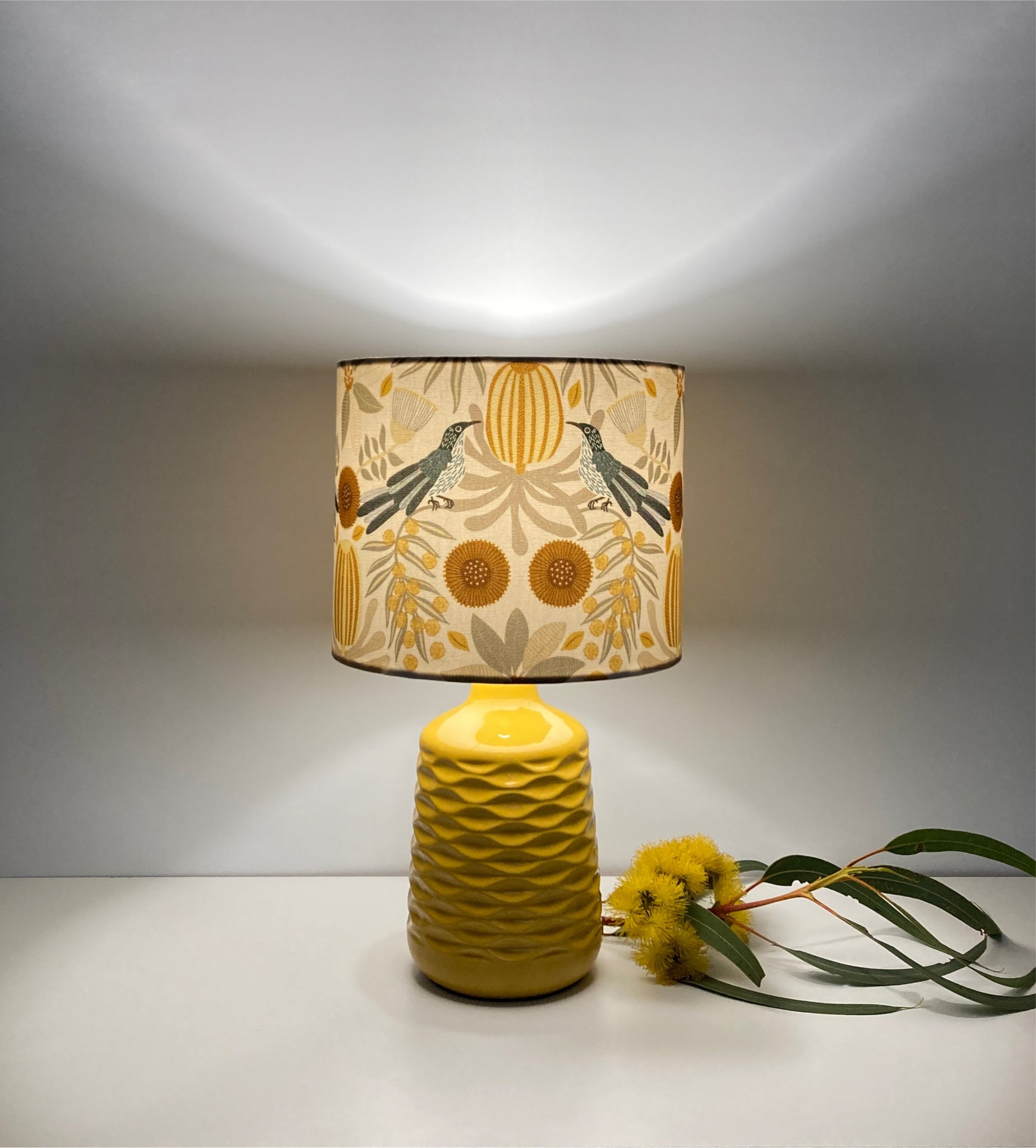 Honeyeater & Yellow Banksia Ceramic Table Lamp